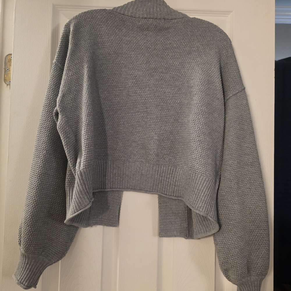 Anthropologie Cropped Puff Sleeve Cardigan Grey One Size - Picture 4 of 4